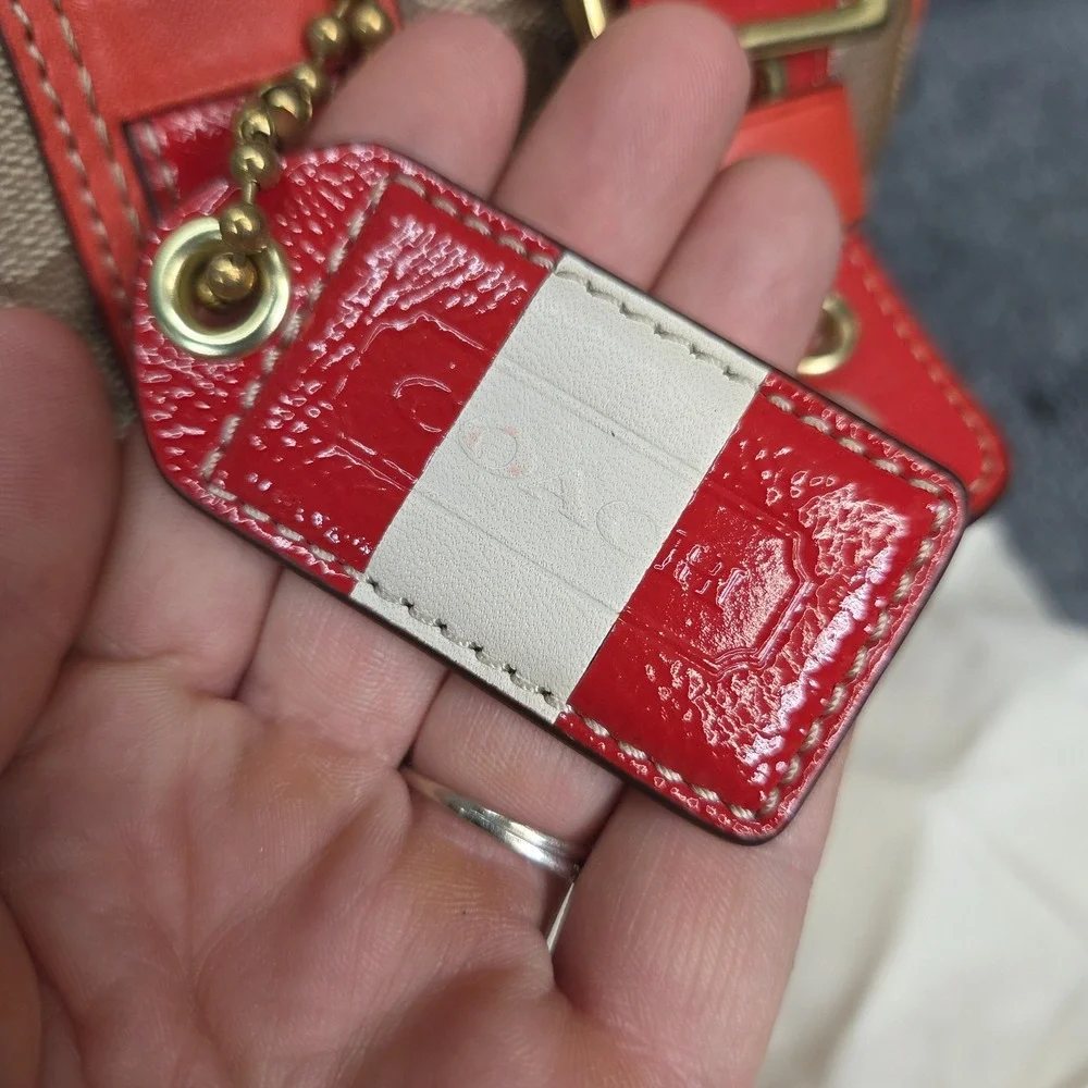Y2K Coach Heritage Signature Coral Stripe XL Double Zip Satchel RARE 2000s VTG